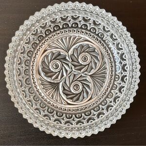 Crystal Glass bowl scalloped edge ornate 3-D design